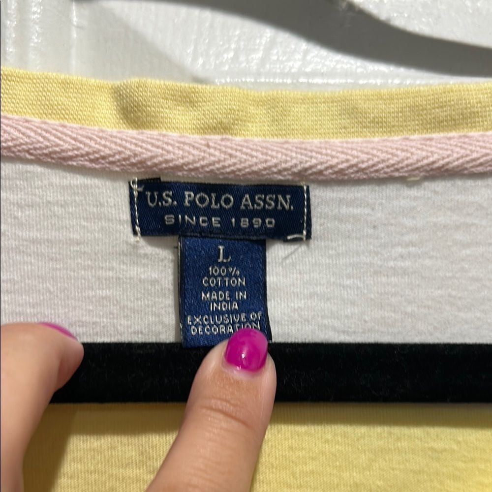 US Polo Assn Yellow and White Striped T-Shirt, Size Large - Picture 4 of 6